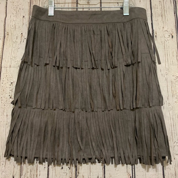 LF Dresses & Skirts - LF Rumor Boutique Microsuede Fringe Layered Skirt